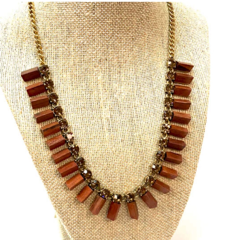 J.Crew Brown Wood Gold Tone Statement Necklace